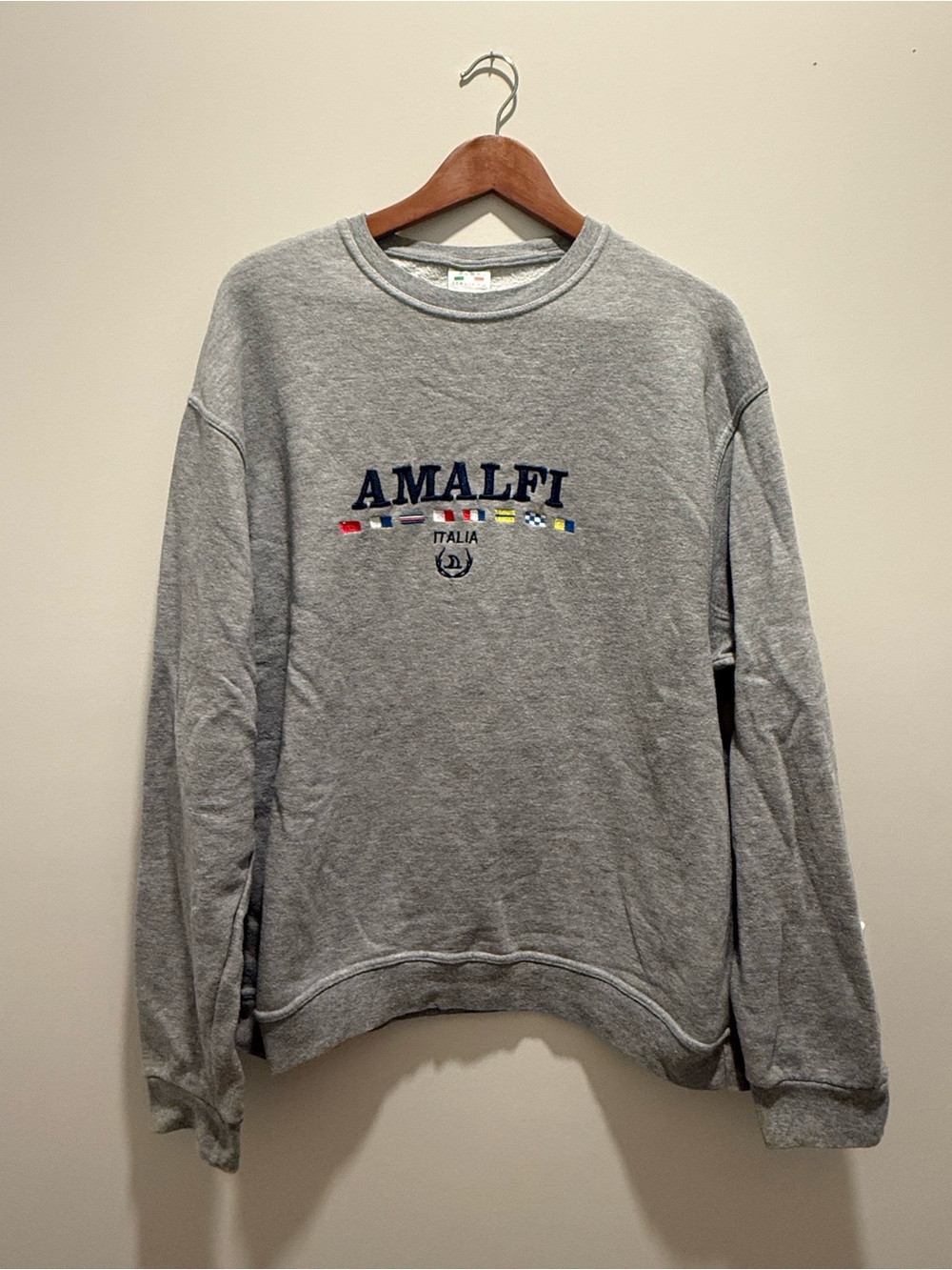 Amalfi Italy Gray Crewneck Sweatshirt Sz XXL Nautical Embroidered Summer Flag